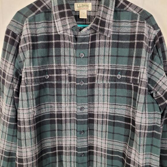 Vintage L.L. Bean green and grey plaid chamois shirt button up Size large - Picture 4 of 7
